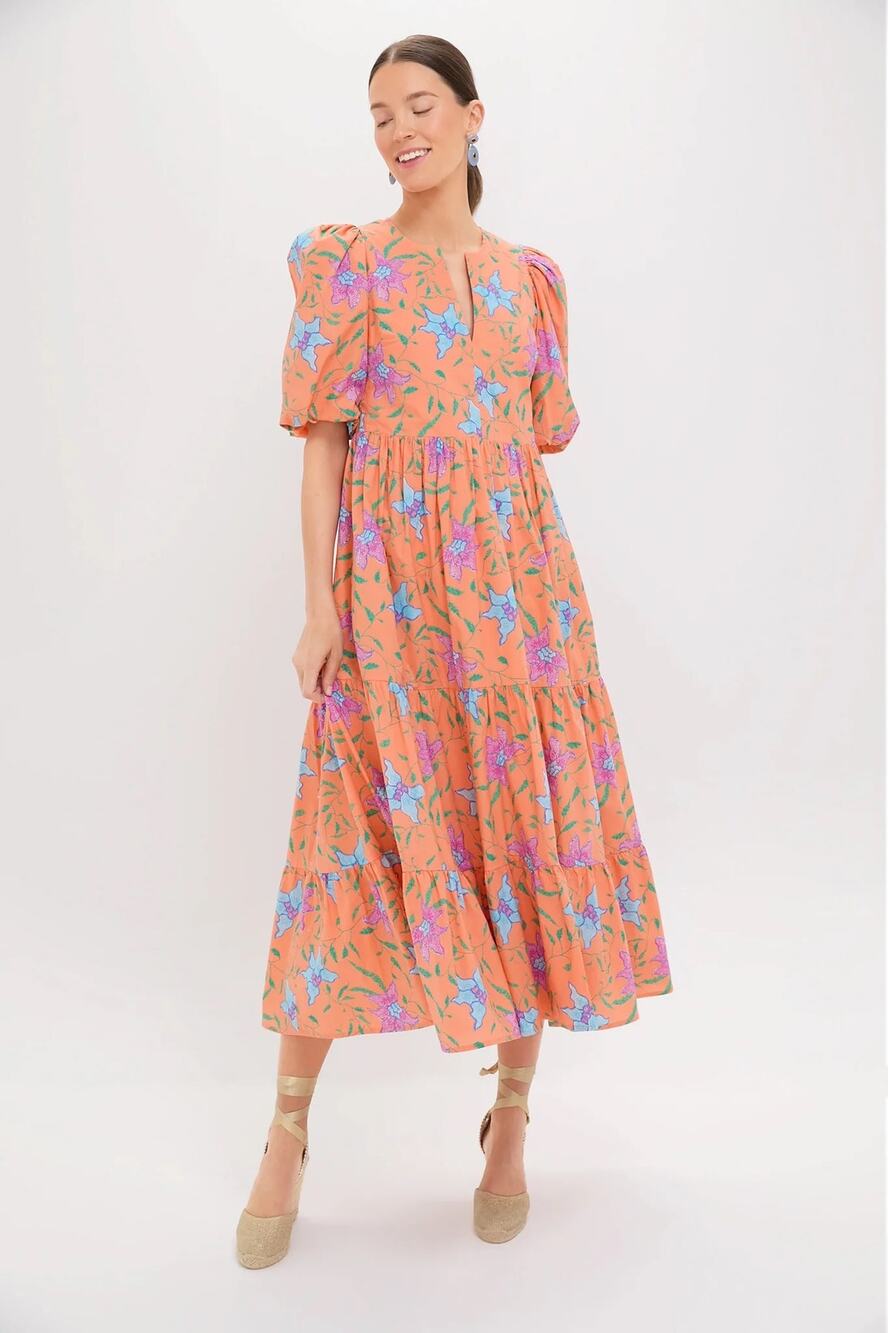 Tuckernuck Hyacinth House Orange Multi Floral Cisco Maxi Dress size Medium - Picture 1 of 7